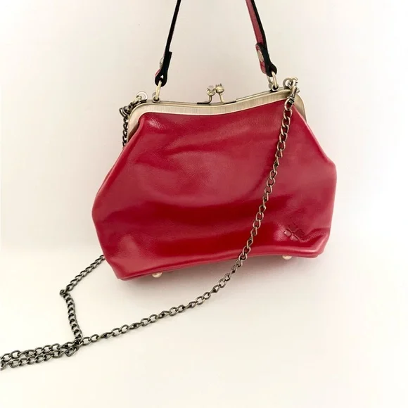 Patricia Nash Laureana Kisslock Small Satchel Bag Red Leather Top Handle Chain - Picture 9 of 10